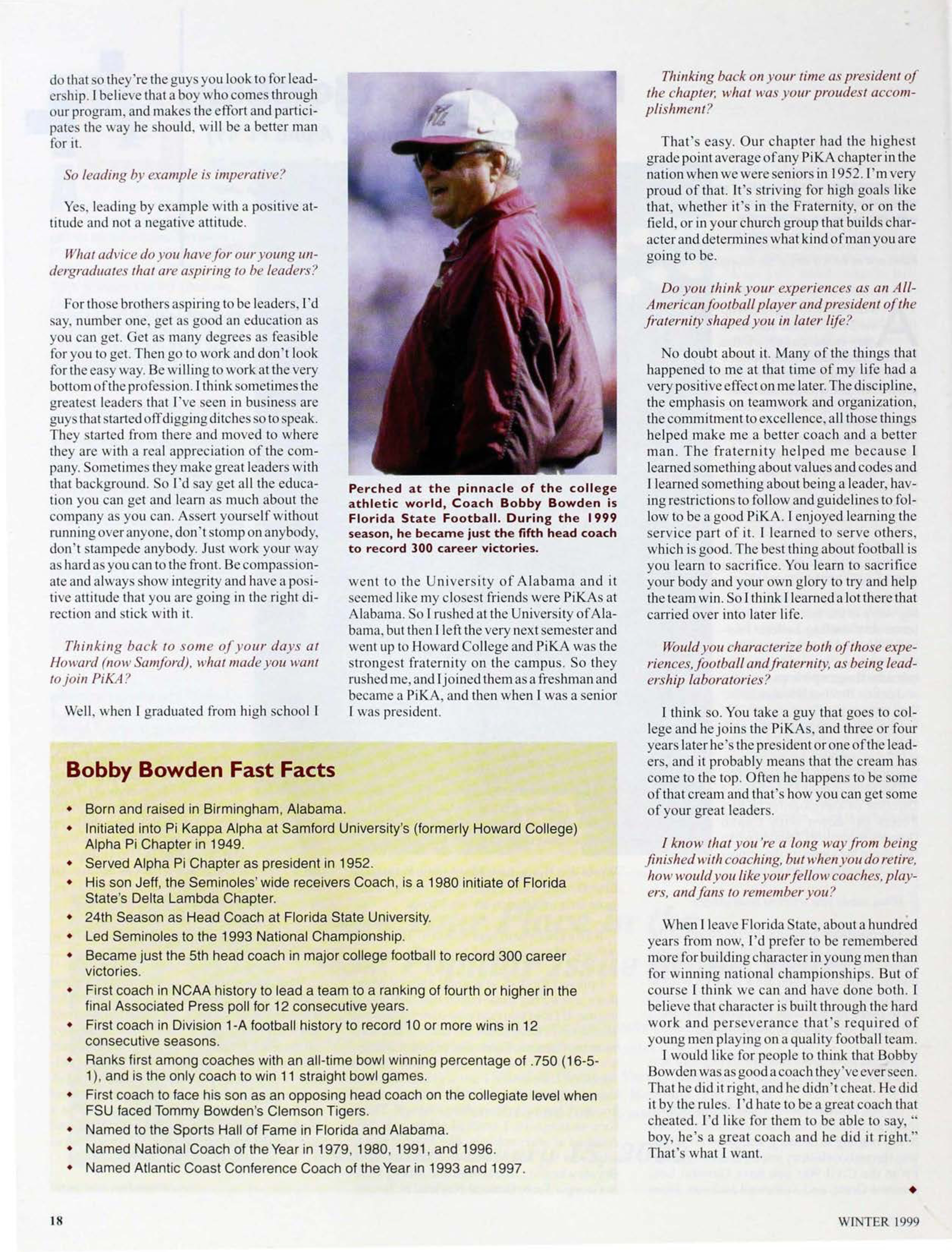 Bobby Bowden Fast Facts